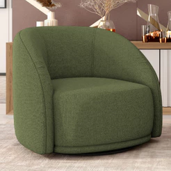 Poltrona Decorativa Giratória Angelina M03 Linho Verde - Lyam Decor