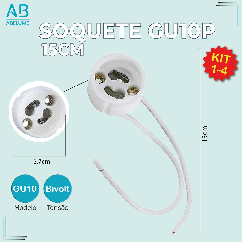 Soquete p/ Lâmpada Gu10P 15CM Dicroica com cabo Bivolt em Oferta na Shopee