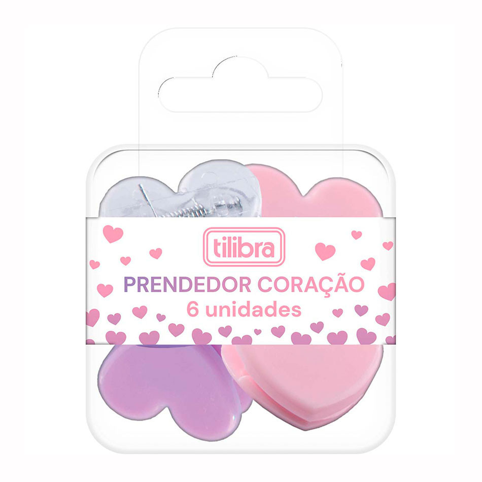 Prendedor de papel 32mm Coração com 6 unidades 353931 Tilibra