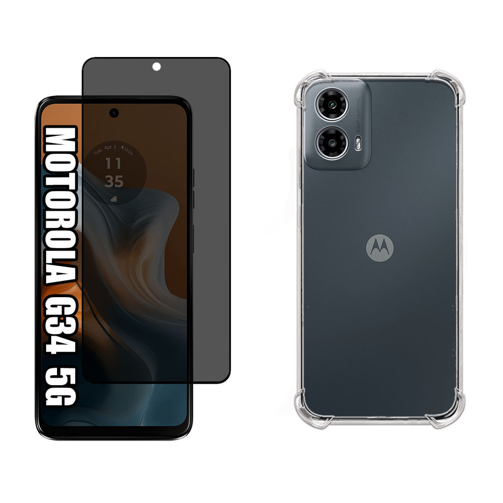 KIT Para Motorola G34 5G Película de Privacidade 3D + Capa