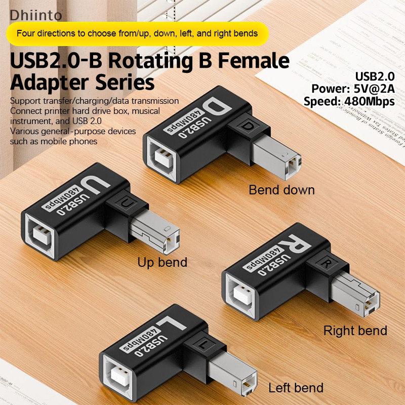 [Dhiint] USB-B 2.0 Adaptador De Rotação De 90 Graus Para Impressora Acessórios De Conexão De Telefone Em Forma De L Piano De Instrumento Musical Eletrônico