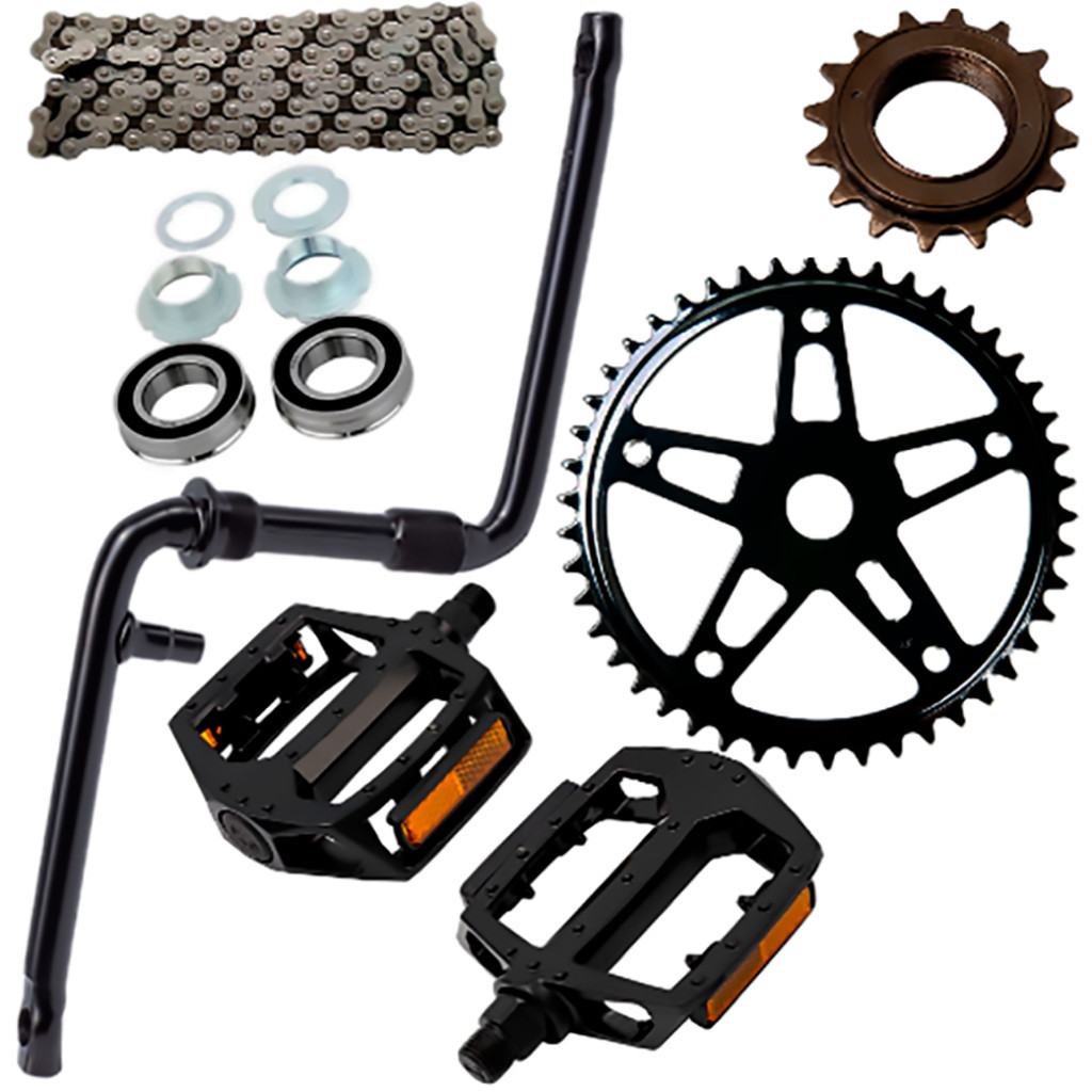 Pe de Vela Monobloco Bicicleta + Coroa 46 Dentes + Pedal Platafoma Aluminio + Movimento Central Rolamento + Catraca 16 D + Corrente Bike