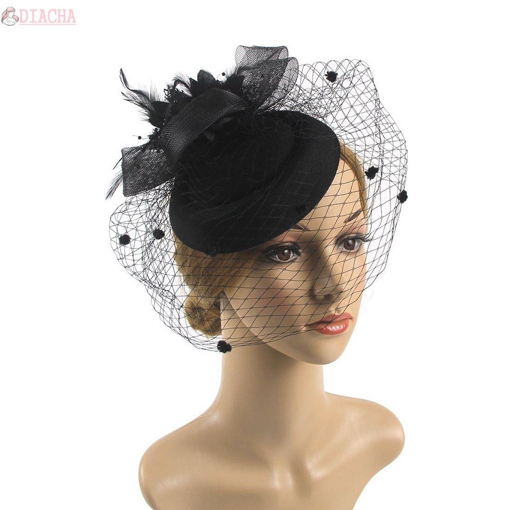 DIACHA Acessórios para o Cabelo Fedoras Chapéu Retro Clipe de Cabelo Fascinators Chapéu Mulheres Sinamay Flor Malha Véu Cocktail Tea Party Headband/Multicolor
