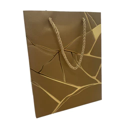 Sacola de Papel para Presente Marmorizada - Dourada - 32x26x12cm - 1 unidade - Rizzo