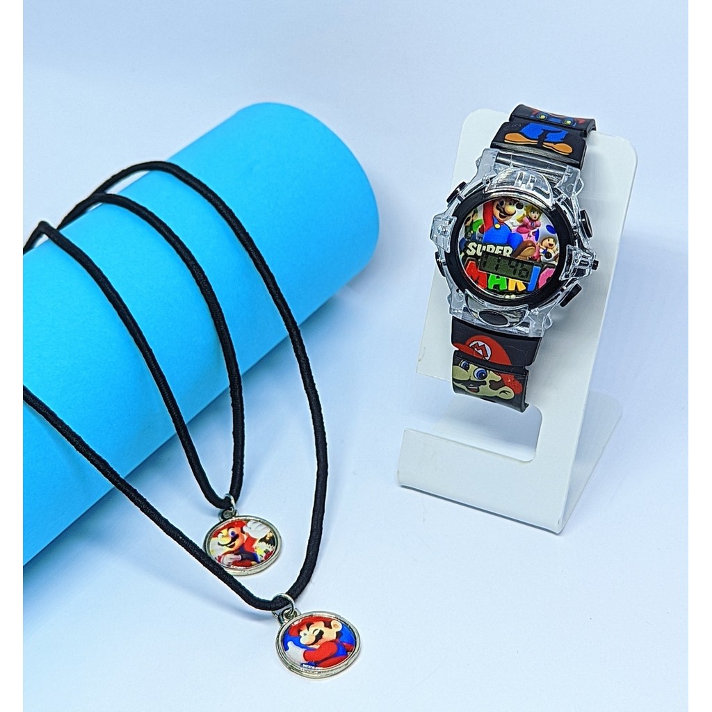 Kit Relógio Infantil Digital Pisca Led + Colar Duplo Amizade Menina Menino Best Friends Super Heróis Super Mario Sonic