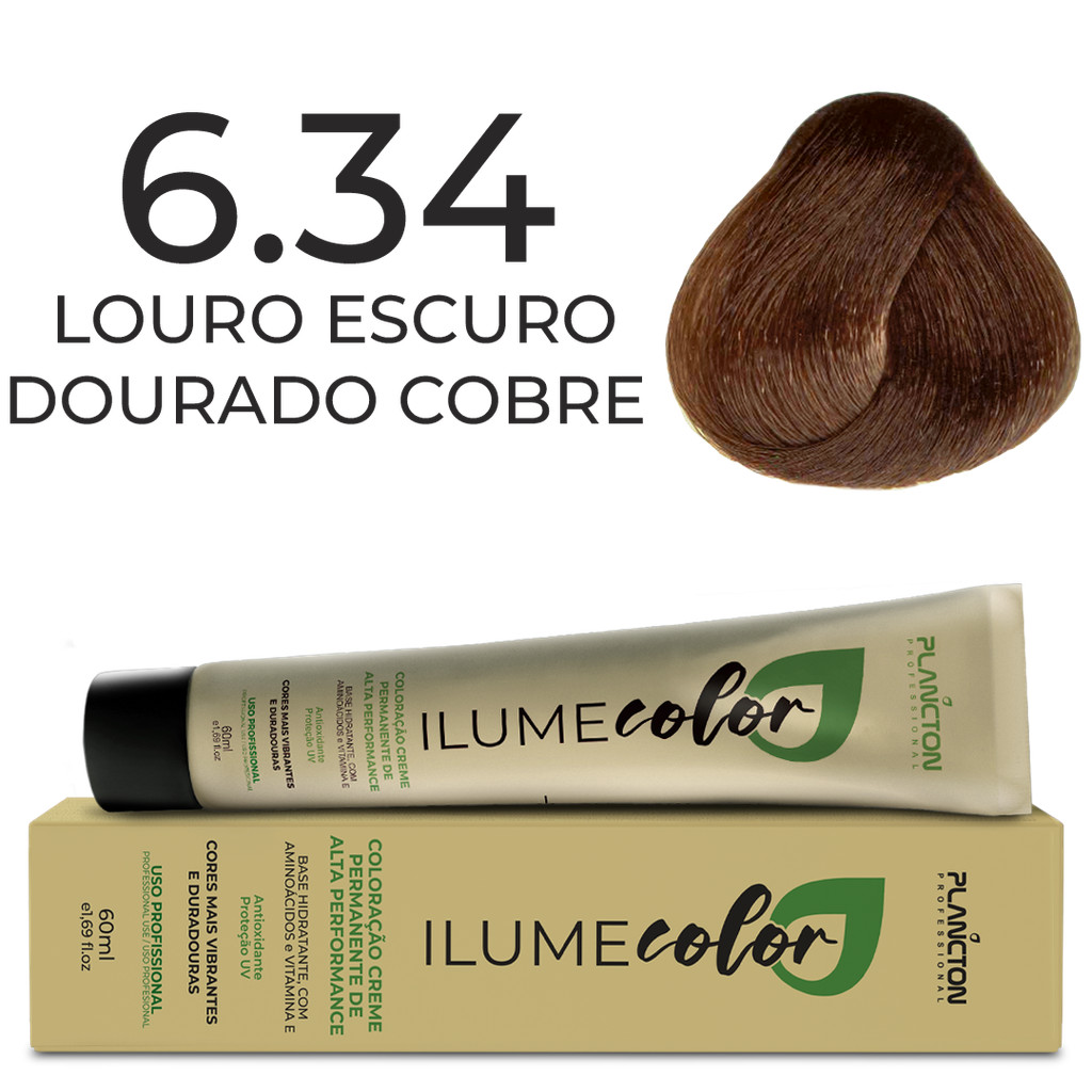 ILUME COLOR PLANCTON COLORAÇÃO - 6.34 LOURO ESCURO DOURADO COBRE - 60ml em Oferta na Shopee