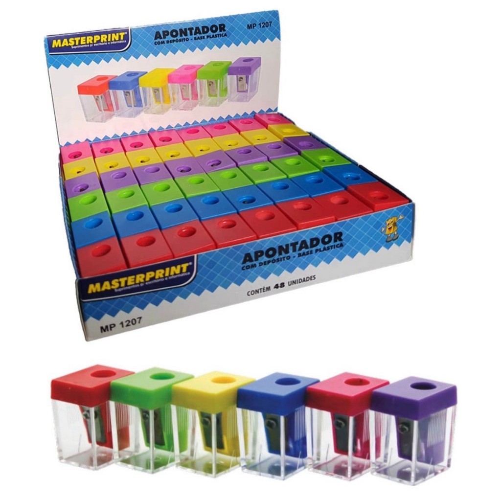 Kit 24 Apontadores Com Depósito Cores Sortidas Apontador Escolar Escritório Masterprint — imagem 2 de 2