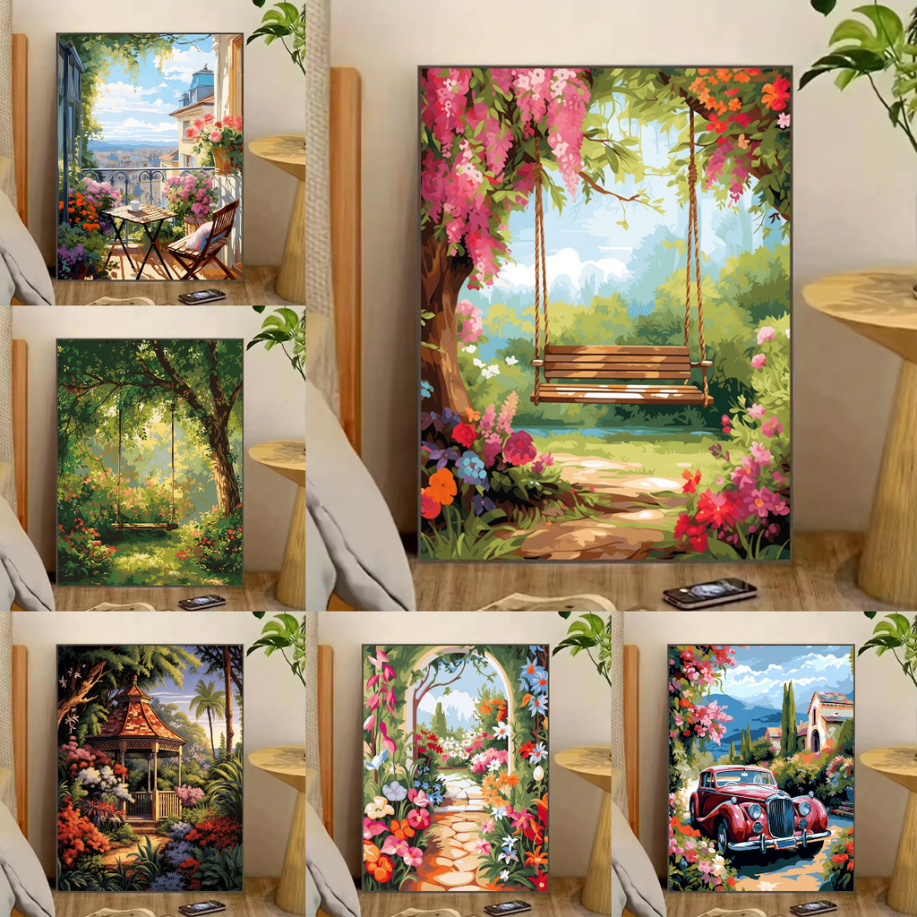 DROFE , 40 × 50cm , Pintura Por Número , Jardim Números A Óleo Digital Numérica , Decoração De Casa Estética , Sem Moldura em Oferta na Shopee