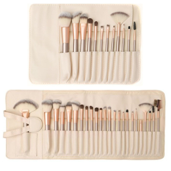 kit pincel de maquiagem kit pincel Atacado de fábrica 18/12 peças de off-white conjunto de pincéis de maquiagem em forma de leque 24 peças de champanhe cor maquiagem utensílios de cabelo sintético