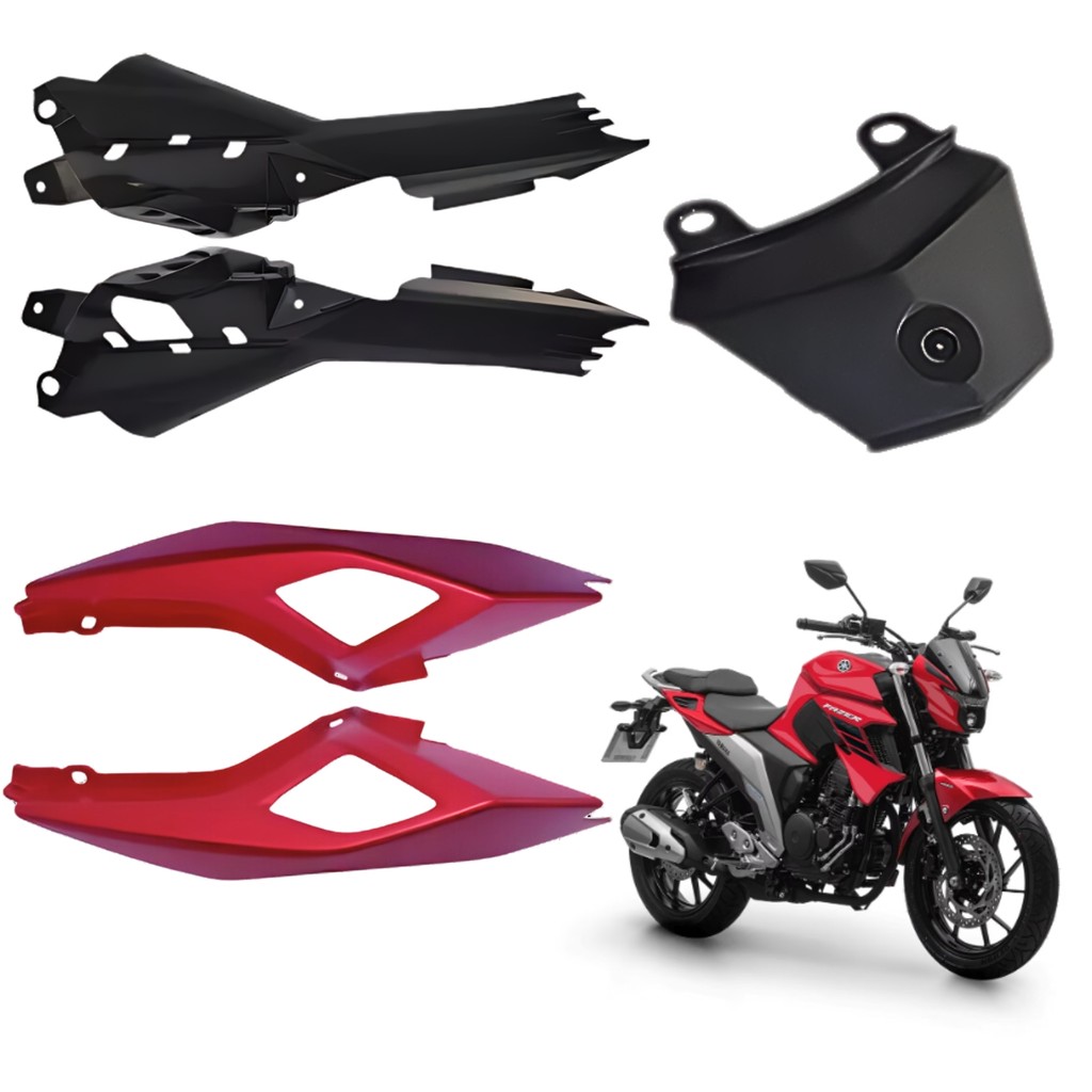 KIT CARENAGEM TRASEIRA COMPLETA FZ25 VERMELHA 2020 2021 2022 2023 2024 PARAMOTOS YAMAHA