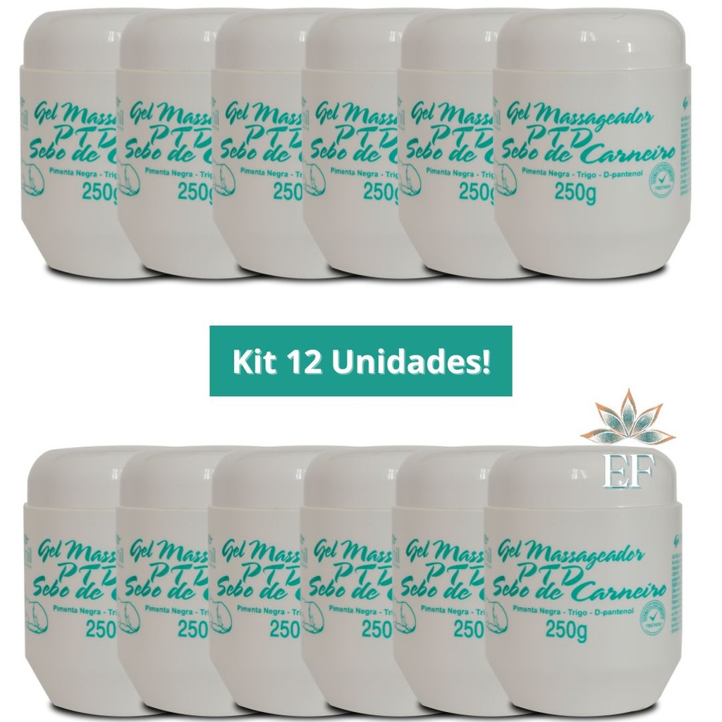 Kit 12 Unidades Gel Massageador PTD Sebo de Carneiro 250g Apinil