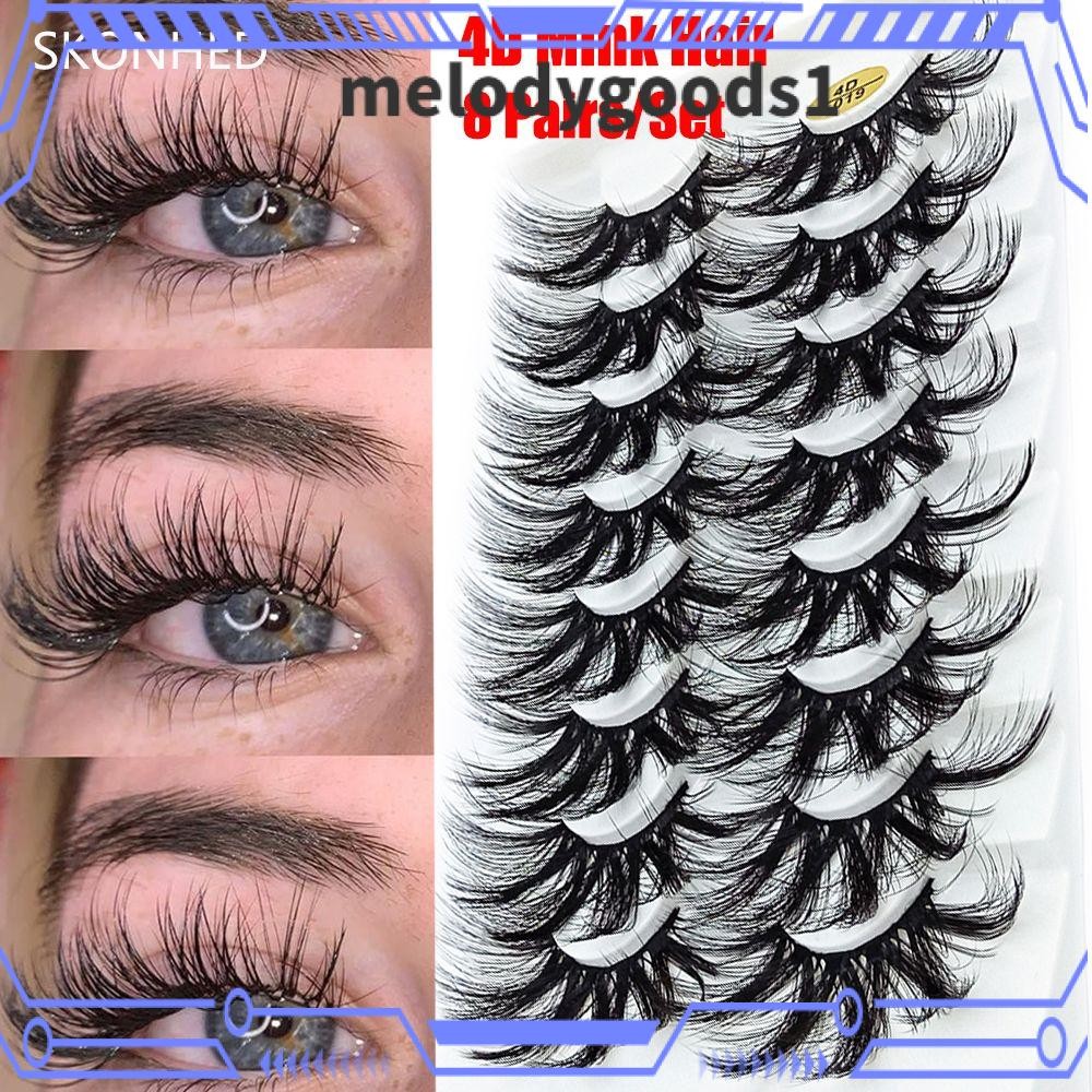 MELODYGOODS SKONHED 8 Pares Extensão Das Pestanas Dos Olhos Feitas À Mão Sem Crueldade Volume Natural Longo Fofo 4D Mink