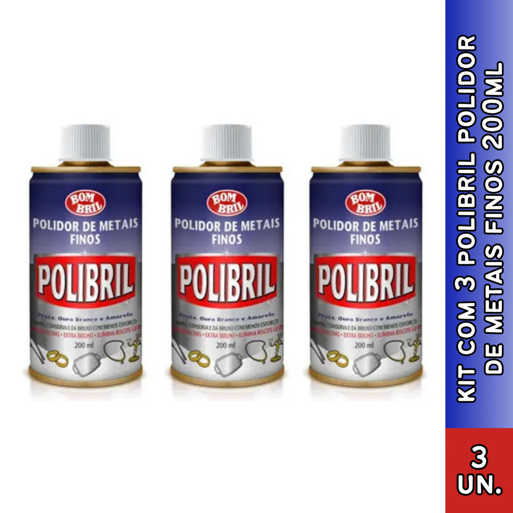 Kit de Polibril Metais Brancos Polidor Liquido 200 ml (Kit com 2 ou 3) em Oferta na Shopee