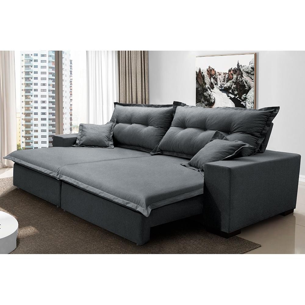 Sofá Retrátil e Reclinável com Molas Ensacadas Cama inBox Prime 2,12m Tecido Linho Cinza Escuro em Oferta na Shopee