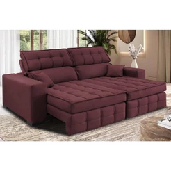 Sofá Retrátil e Reclinável 2,20m Molas Ensacadas e Costura Tripla Cama inBox Nobre Suede Vinho