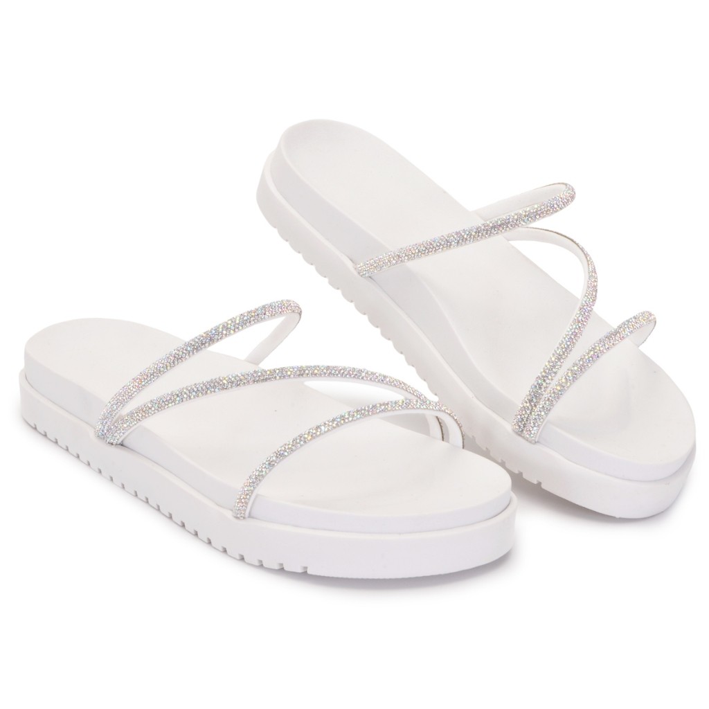 Sandália Papete Feminina Birken Tiras Em Glitter Calce Fácil Leve e Confortável