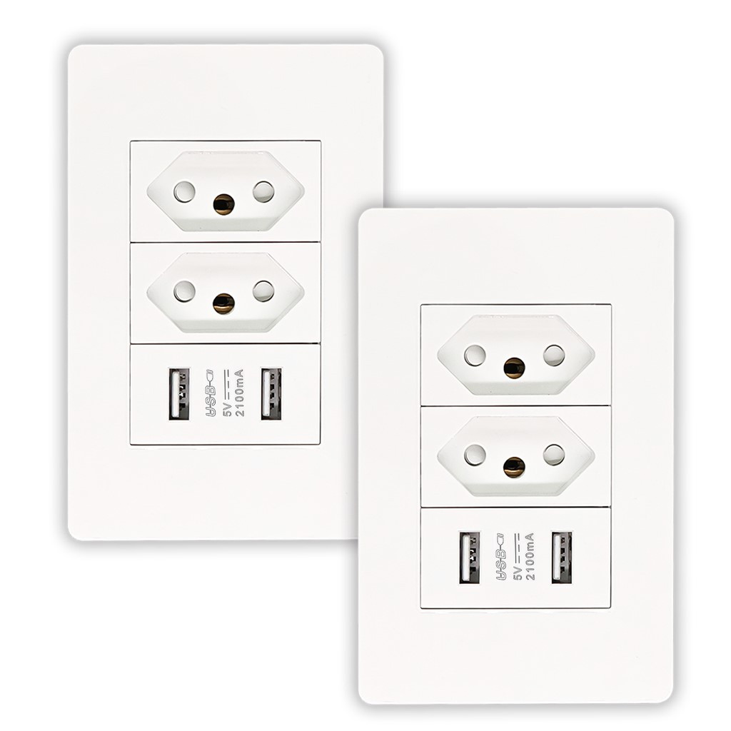 Kit 2 Tomada Usb Parede Duo Bivolt Dupla Conjunto Carregador Alimentação em Oferta na Shopee