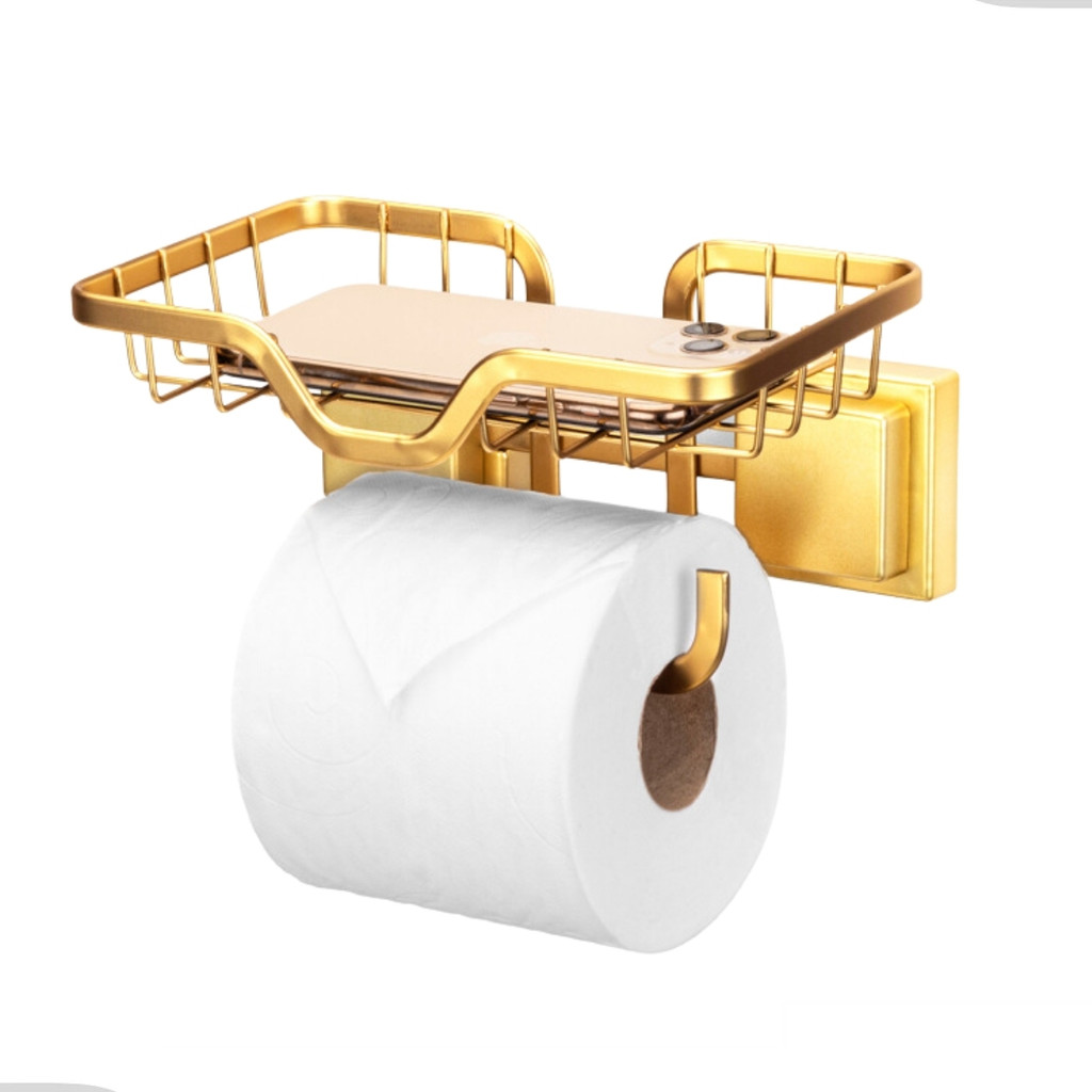 Porta Papel Higiênico Suporte Celular Parede Platina Banheiro Lavabo Sem Furo Fita 3m Dourado Arthi em Oferta na Shopee
