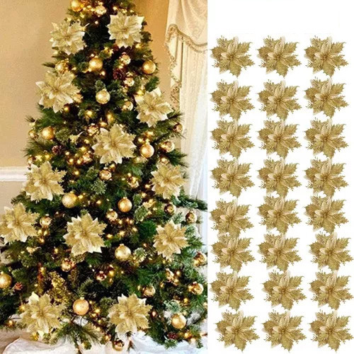 Kit 24 Pcs Flores Artificiais De Natal Com Clipes Pronta Entrega