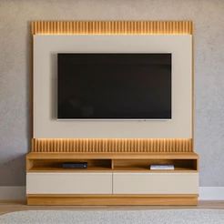 Rack com Painel para TV Até 70 Polegadas São Paulo 2 Gavetas Ripado com Led Tauari/Off White Fosco - Linea Brasil