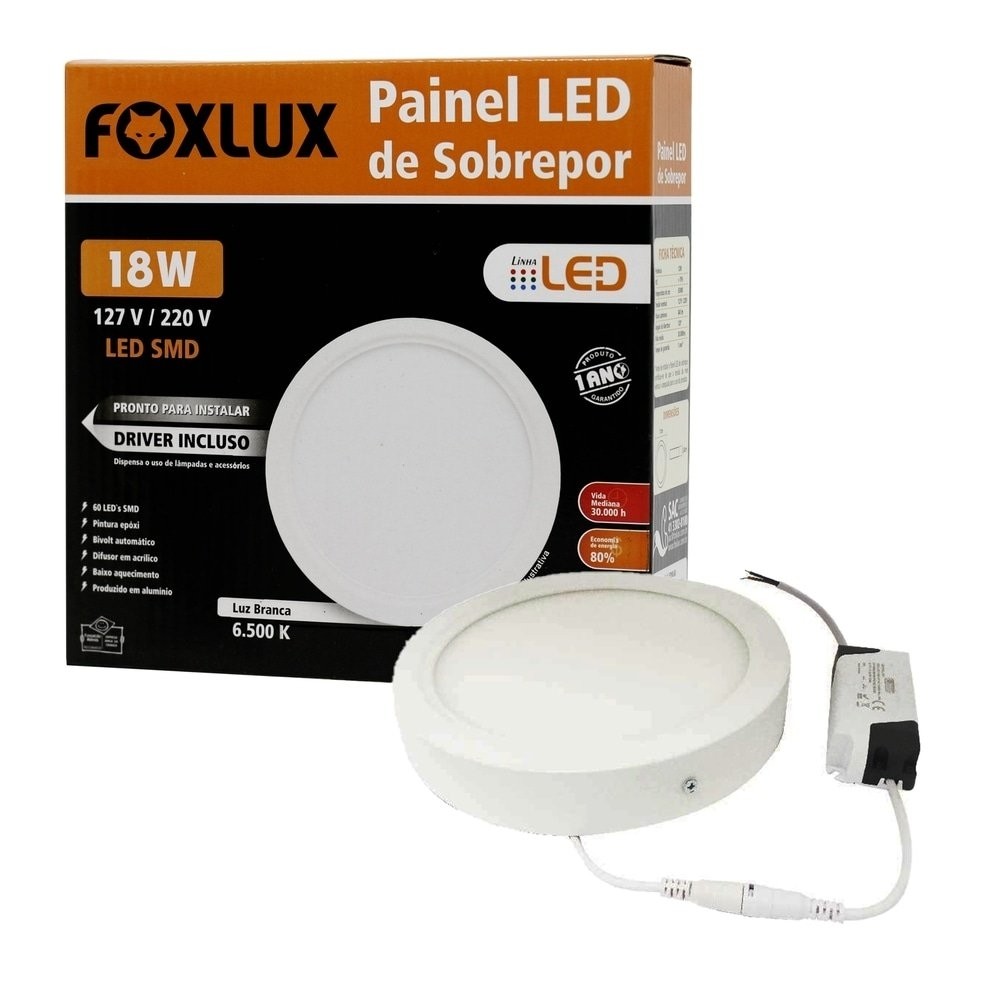 Plafon Painel Foxlux Led 22,5cm Redondo Sobrepor 18W 6,5K em Oferta na Shopee