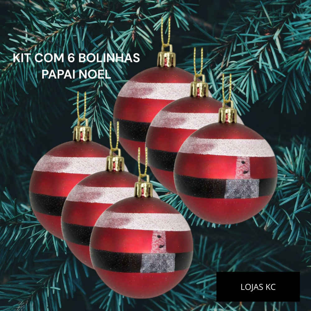 Kit 6 Bolinhas Para Arvore De Natal Papai Noel de 6cm Pendurar Enfeite Natalino Decoração Guirlanda