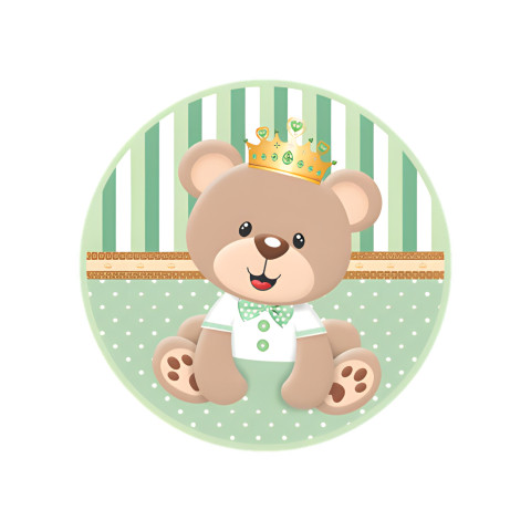 NOVO Painel Festa Infantil Redondo Ursinho Realeza Verde, Fundo Listras, Gravatinha Borboleta com Bolinha+ Arco, Suporte incluso. Fazemos personalizado com qualquer tema. Confeccionado em Lona fosca, impressão de alta resolução. cenário , p/ Decoração