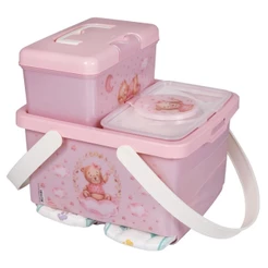 Kit Trocador Ursa Rosa 3 Peças Bebê Enxoval Lenço Fralda Caixa Plasútil