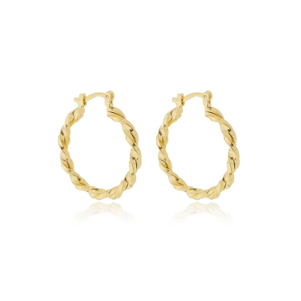 Brinco Argola Fio Torcido 3x25mm Banhado a Ouro - Semijoia
