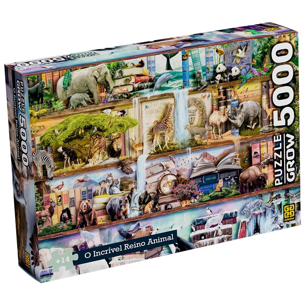 QUEBRA CABEÇA O INCRÍVEL REINO ANIMAL 5000 PEÇAS GROW PUZZLE QUADRO HABITAT URSO TIGRE ELEFANTE LOBO em Oferta na Shopee