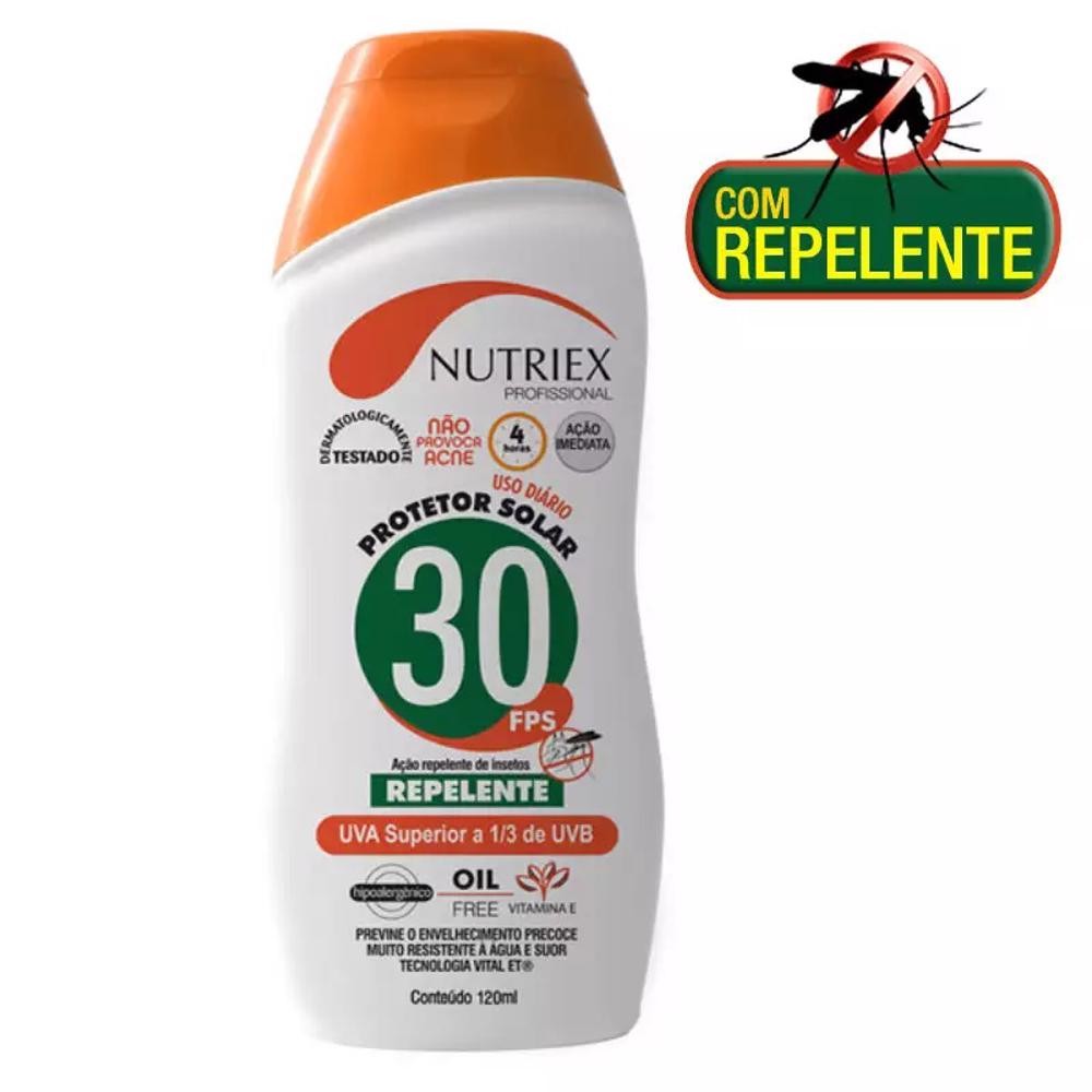Protetor Solar FPS 30 com Repelente 120 ML Bisnaga NUTRIEX em Oferta na Shopee
