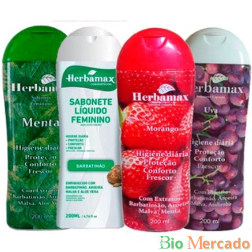Sabonete Íntimo Feminino - Herbamax 200ml (Morango, Menta, Uva e Barbatimão)