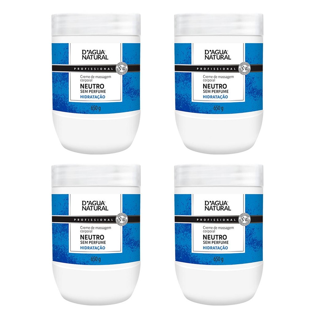 Imagem Kit 4 Potes Creme De Massagem Corporal Dagua Natural Neutro 650g Sem Perfume Hidratação