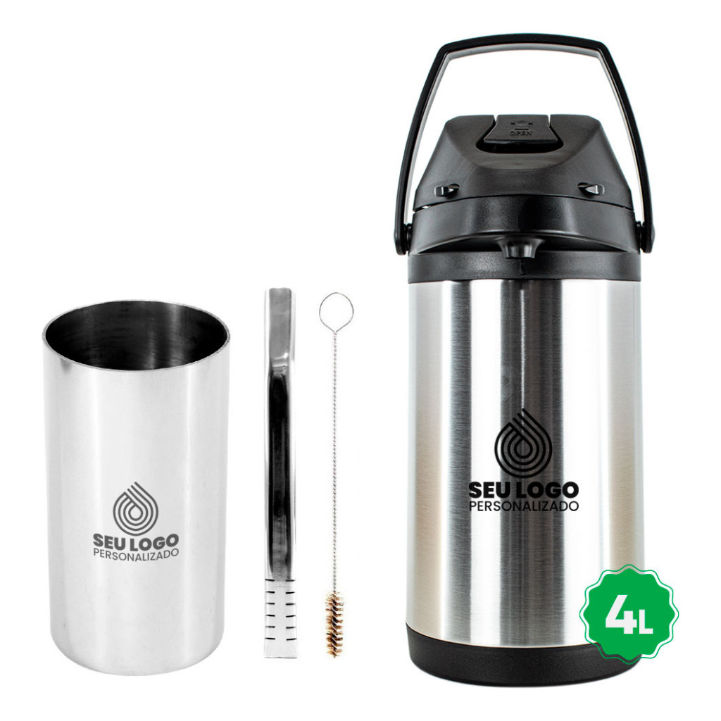Kit Tereré Copo Bomba Garrafa Termica 4l Inox - Sua Logo em Oferta na Shopee