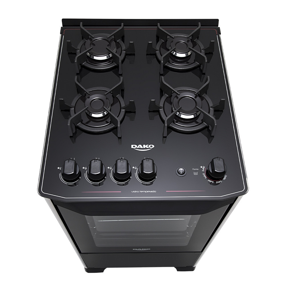 Fogão 4 Bocas a Gás Dako Magister com Acendimento Automático Mesa de Vidro Preto Bivolt — imagem 2 de 2
