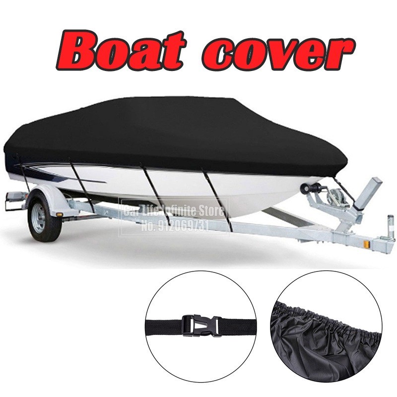 190T Capa De Barco 11-22FT Iate Proteção Ao Ar Livre À Prova Dwaterproof Água Oxford Tecido Anti-Esmagamento De Rasgo Prata Preto Reflexivo