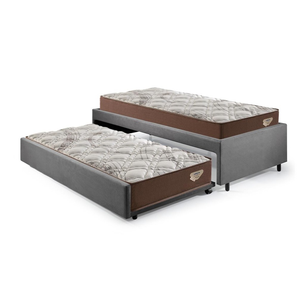 Bicama Box Solteiro 99x199 Suede Cinza com 2 Colchões Relax Adorabile Molas Ensacadas Ecoflex