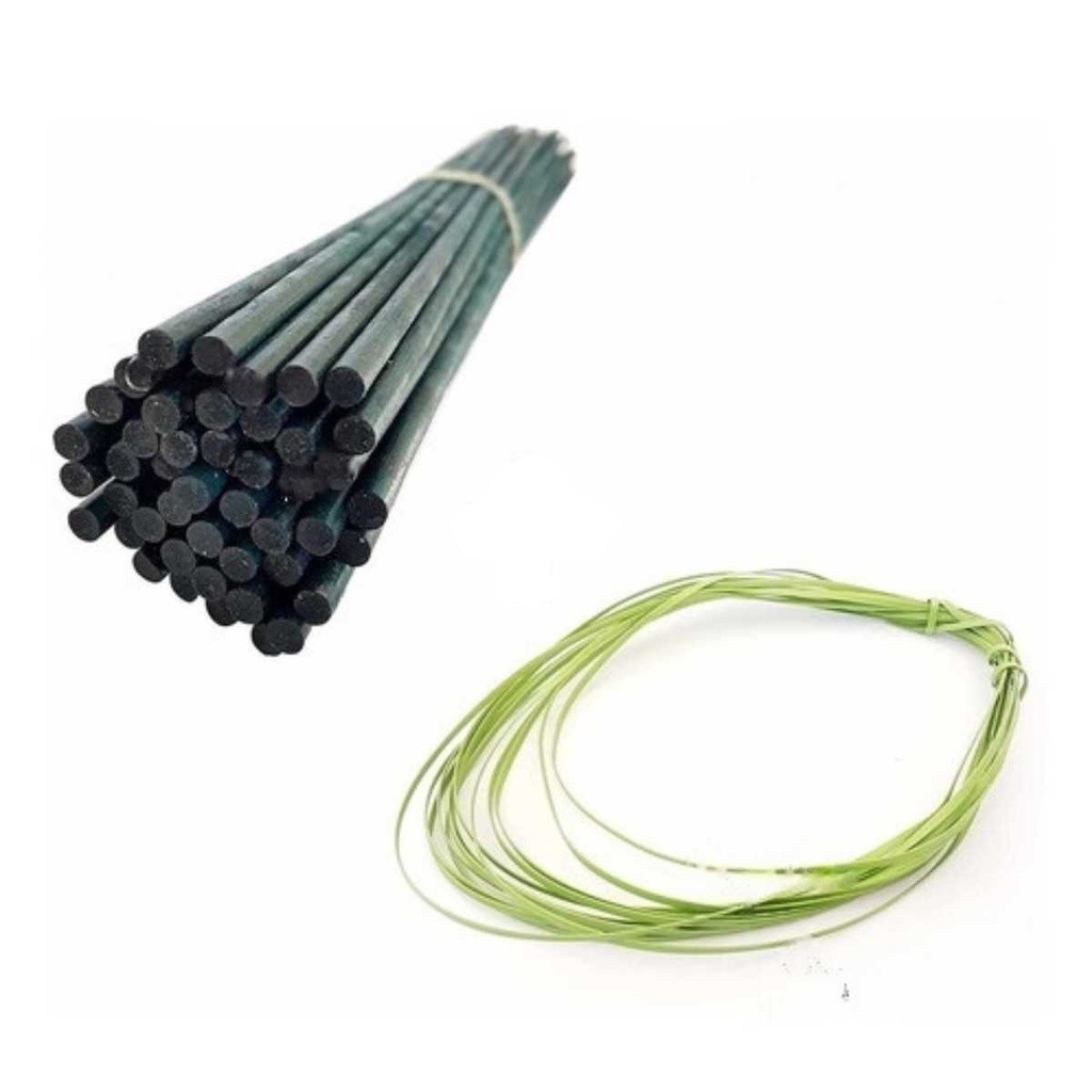 Kit 10 Haste Bambu 65cm - 10 Metros Amarril Para Tutorar Plantas Suporte Crescimento Orquídeas