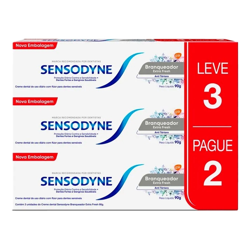 Kit Creme Dental Sensodyne Branqueador Extra Fresh 90g Leve 3 Pague 2 em Oferta na Shopee