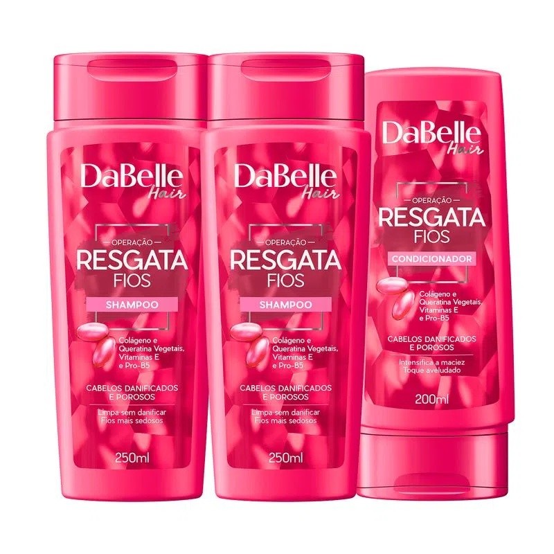 Kit Tratamento Capilar Dabelle Resgata Fios 2 Shampoo 250ml + 1 Condicionador Reconstrução 175ml