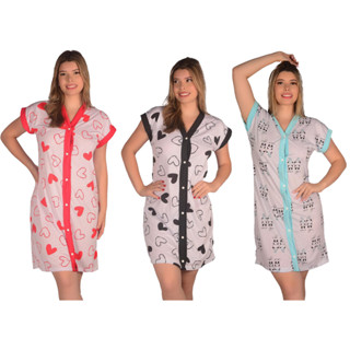 Kit com 3 Camisolas Amamentação Hospitalar Abre na Frente - Cores Variadas em Oferta na Shopee