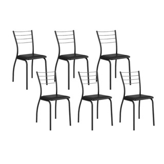 Cadeira Sala de Jantar 1700 Kit 6 Un Preto/Courano Preto - Carraro em Oferta na Shopee