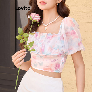 Lovito Blusa elegante com padrão pintado à mão para mulheres L104ED623 em Oferta na Shopee