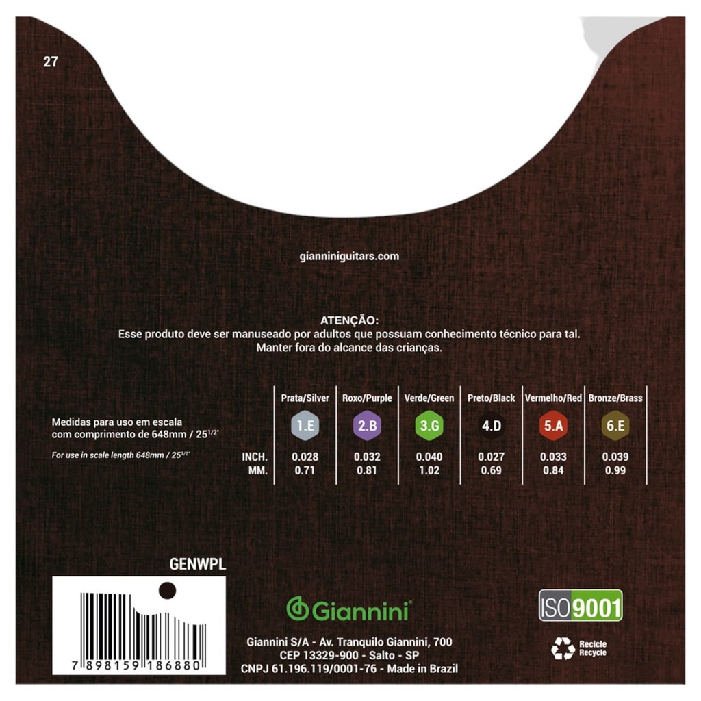 Jogo De Cordas Violão Nylon Giannini Classico Leve Genwpl