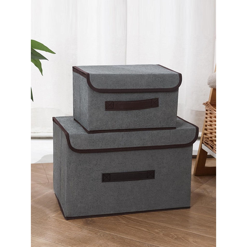 KIT 2 Caixa De Armazenamento De Tecido Não-Dobrável Cinza Suprimentos Domésticos Roupas  E Organizador Brinquedos