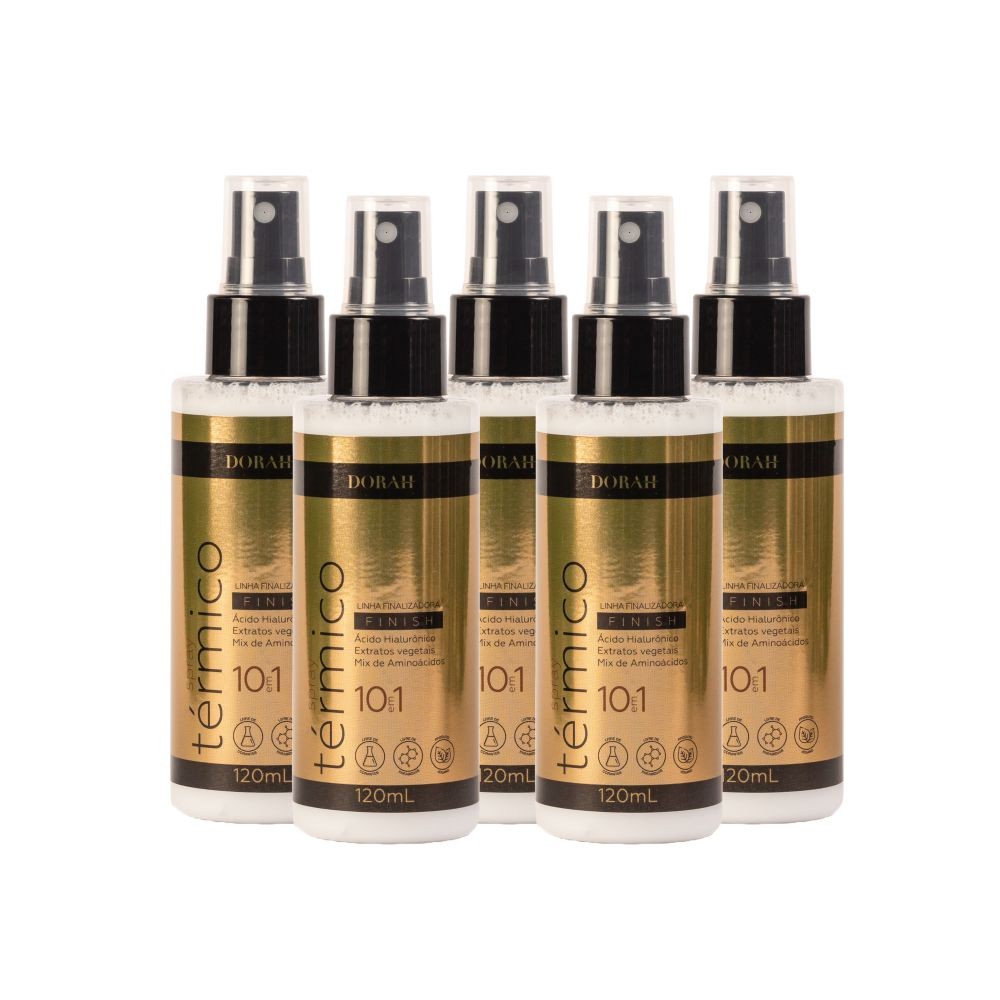 Kit com 5 Spray Uso Obrigatório Protetor Térmico Profissional 10 em 1 - 120ml - Dorah Beauty