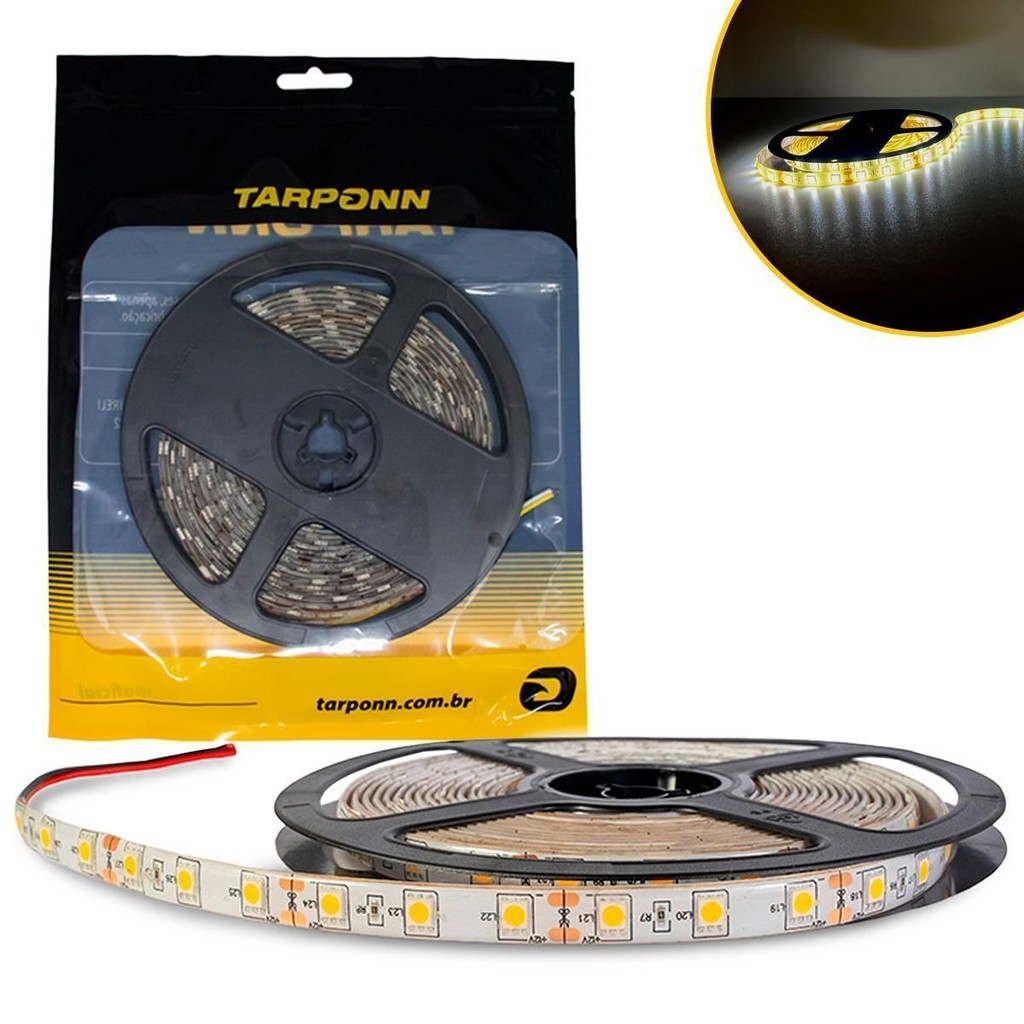 Fita De Led Branco Quente 300 Leds 5m Ip65 3000k 12v Tarponn