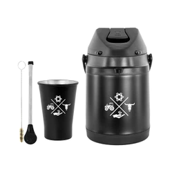 Kit Tereré Garrafa Térmica 2.5l Preta Bomba Tradicional Alumínio Plástico Preta Copo Alumínio Preto 280ml