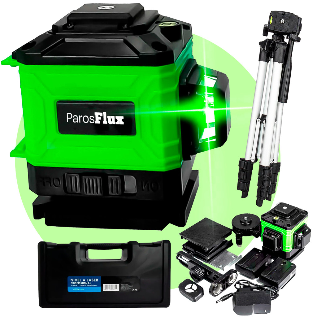 Nível A Laser Verde 12 Linhas Esquadro + Suporte + Tripé Recarregavel Profissional Prumo Autonivelante 2 Baterias Com Co