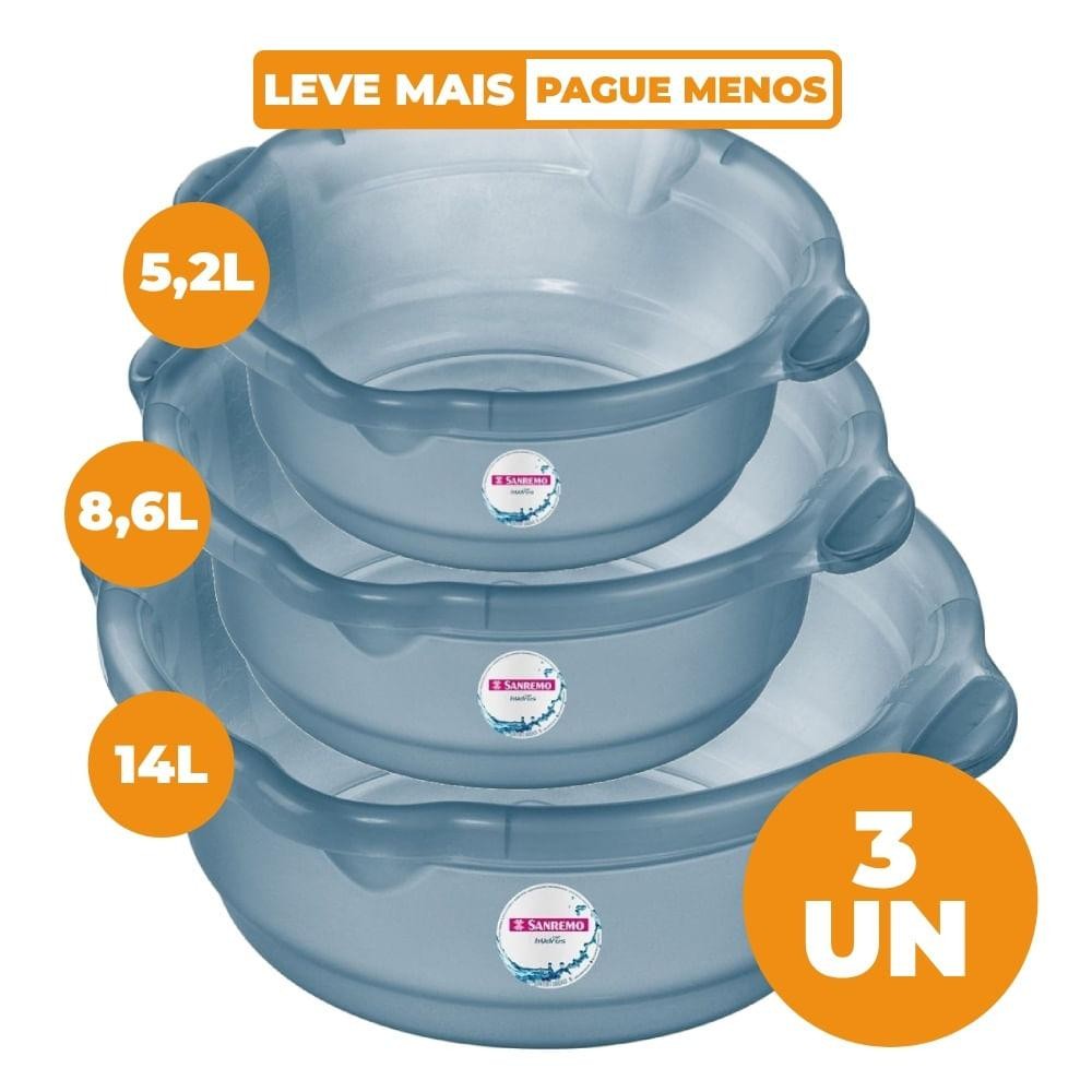 Kit 3 Bacias Plásticas Azul Tamanhos Variados Hydrus Sanremo em Oferta na Shopee